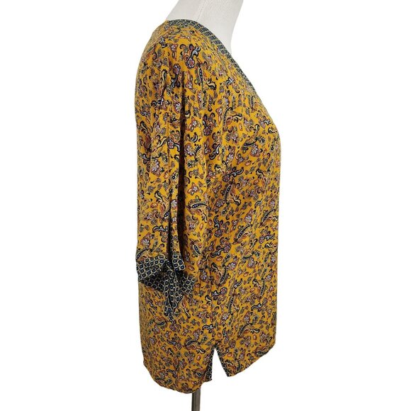 Promod Top Women's Size 6 Blouse Paisley Print V-Neck Three Quarter Sleeve Shirt - Picture 3 of 9